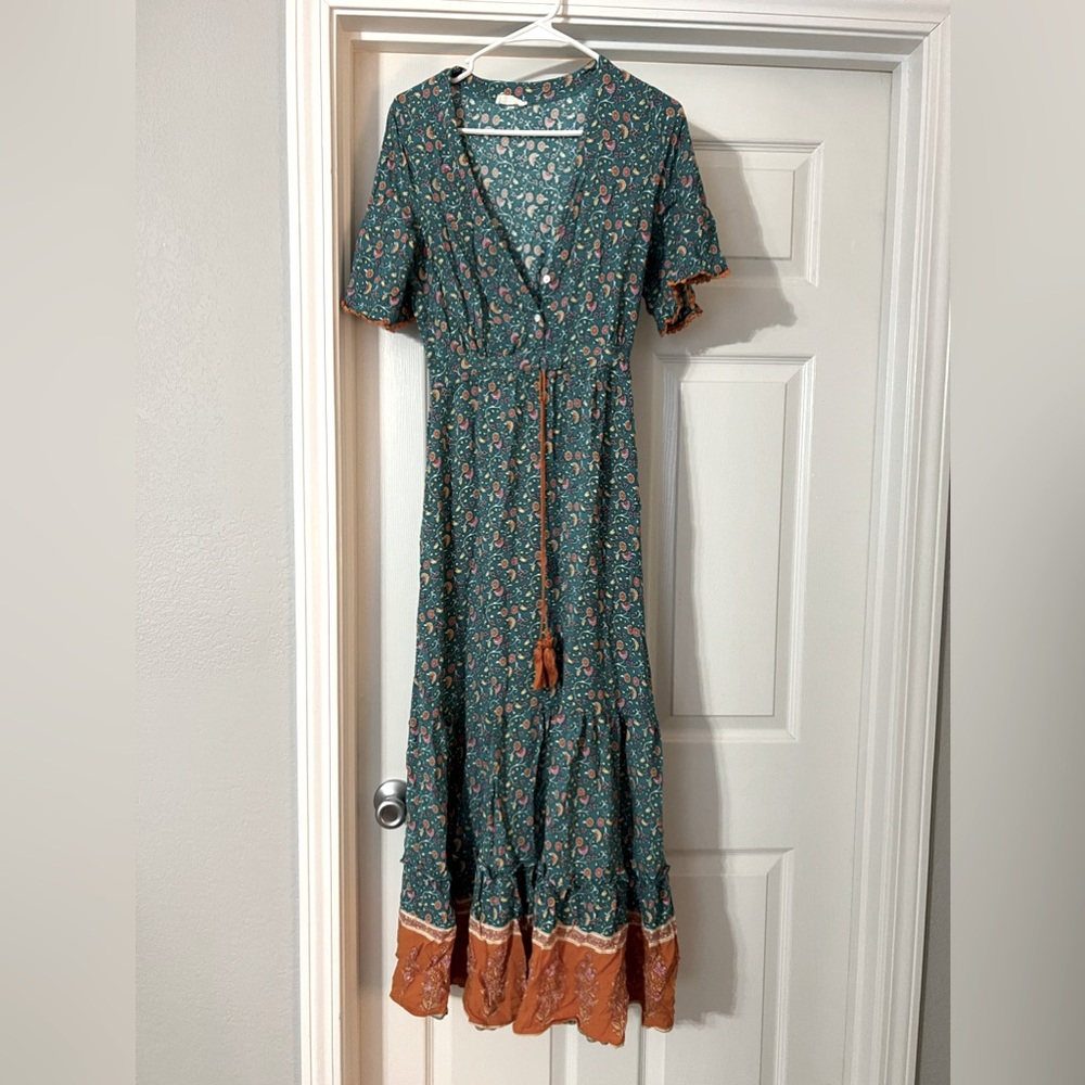 Floral Green and Brown Maxi Dress